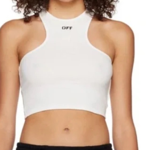 Off White Stamp Ribbed Rowing  Cropped Top - Picture 1 of 9